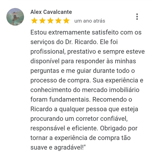Avaliações Google sobre serviço de Venda - Ricardo Guizzardi Corretor